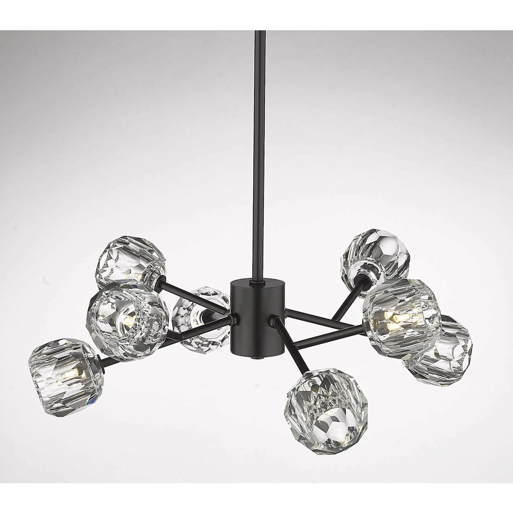 8-Light Black Chandelier With Clear Crystal Shades