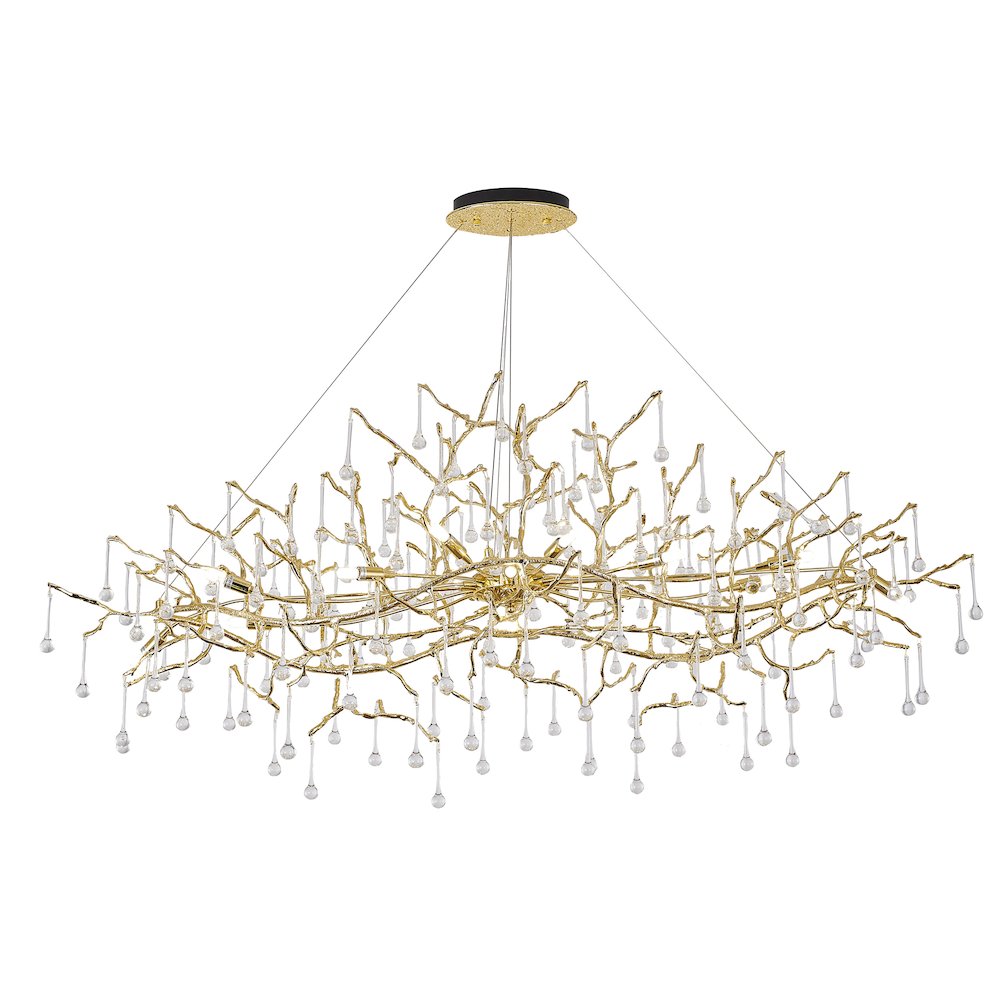 14-Light Gold Solid Brass Aluminum Chandelier With Clear Glass Drops