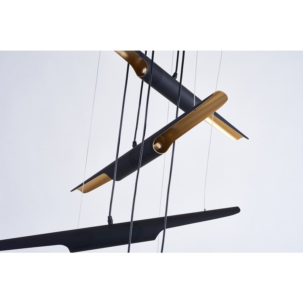 10-Light Matte Black Tubed Chandelier With Gold Interior