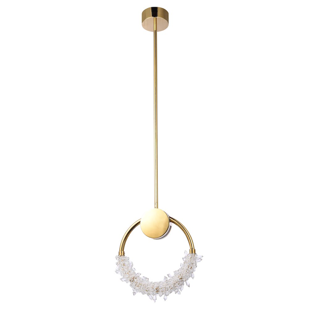 1-Light Gold LED Pendant With Clear Crystal Beading