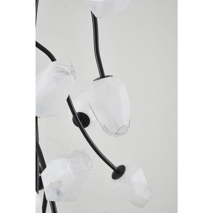 22-Light black iron frame chandelier with white glass shades