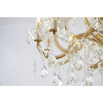 18-Light Satin Brass Metal Chandelier With Clear Hanging Crystals