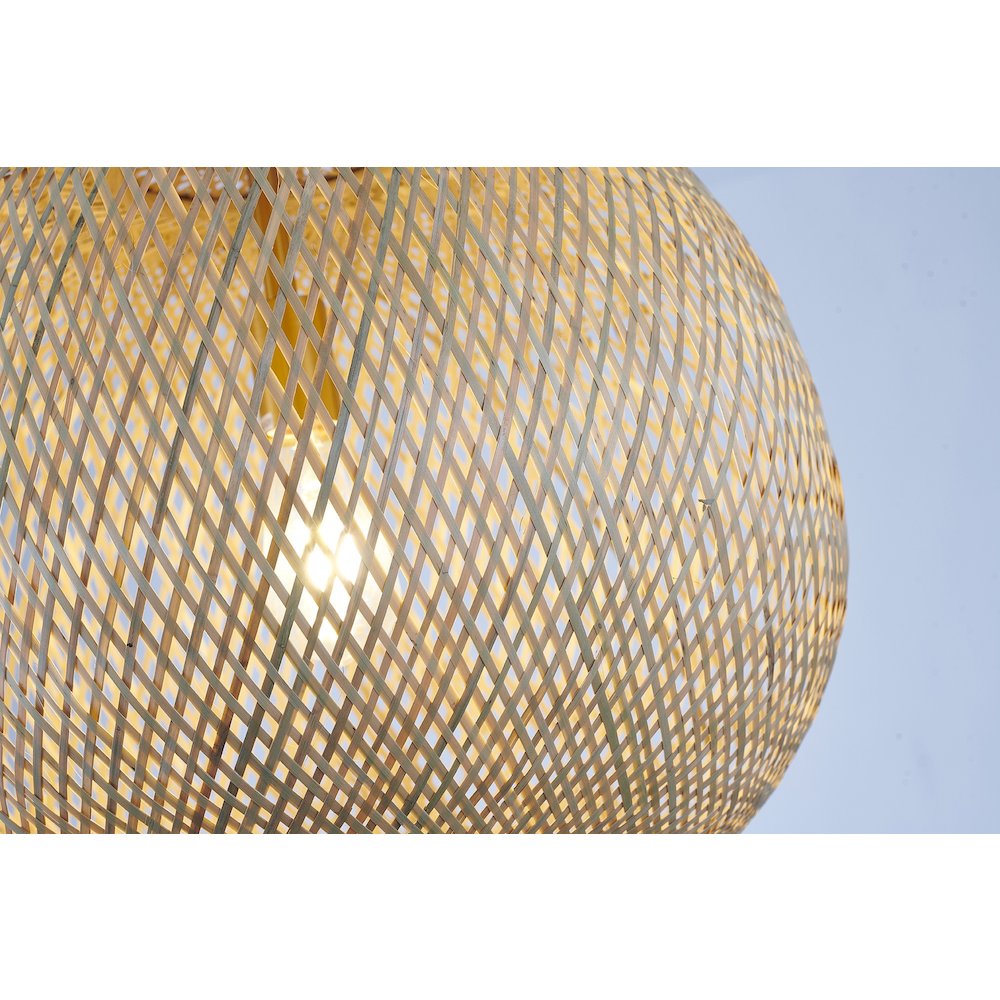 1-Light Brass Pendant With A Bamboo Wood Weaved Basket Shade