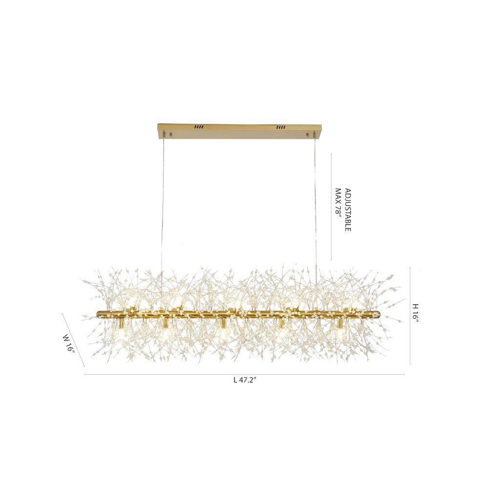 15-Light Brass Linear Chandelier With Clear Crystal Spike Accents