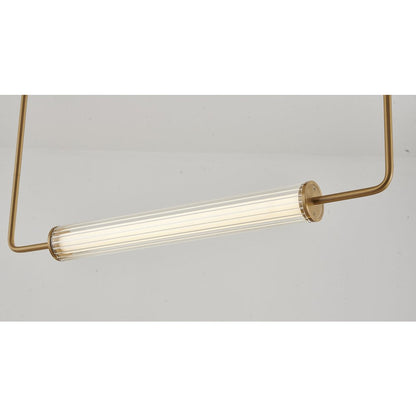2-Light Brass LED Chandelier With Clear And White Glass Cylinder Shades