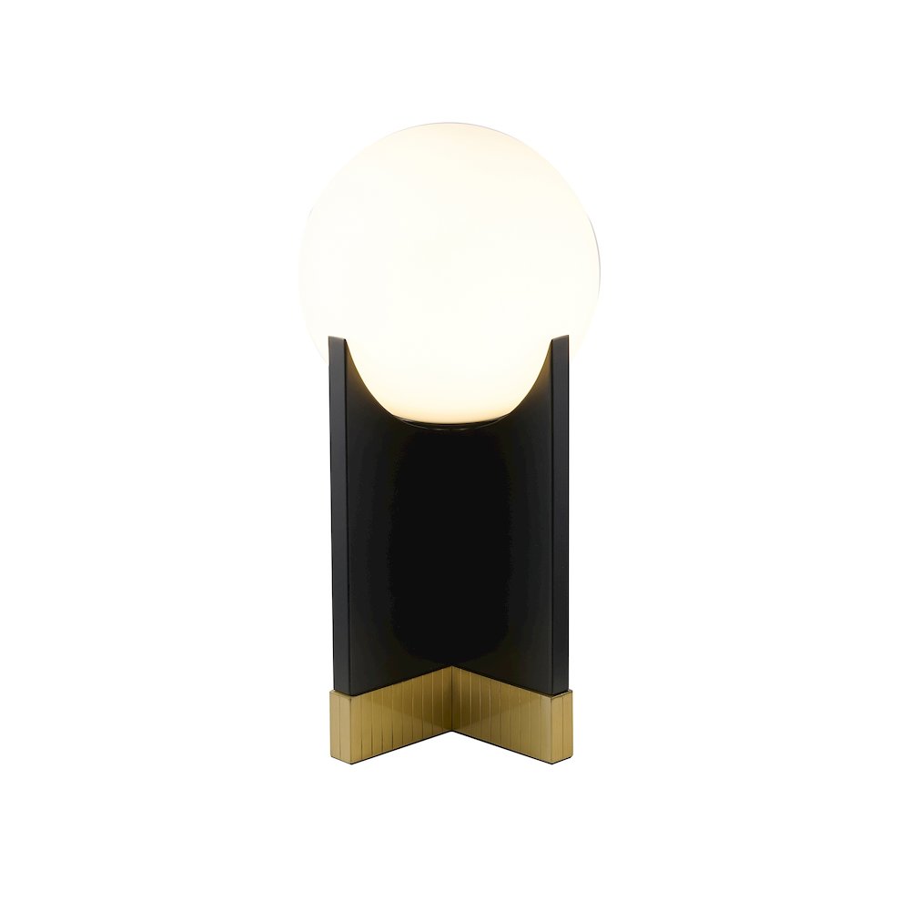 1-Light Table Lamp With A Stain Brass Base, Black Iron Body