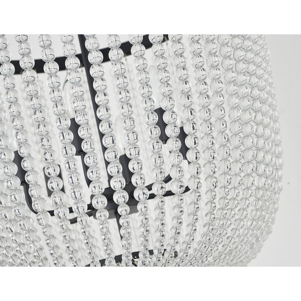 6-Light Satin Black Chandelier With Clear Beaded hanging Glass