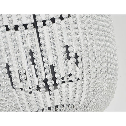 6-Light Satin Black Chandelier With Clear Beaded hanging Glass