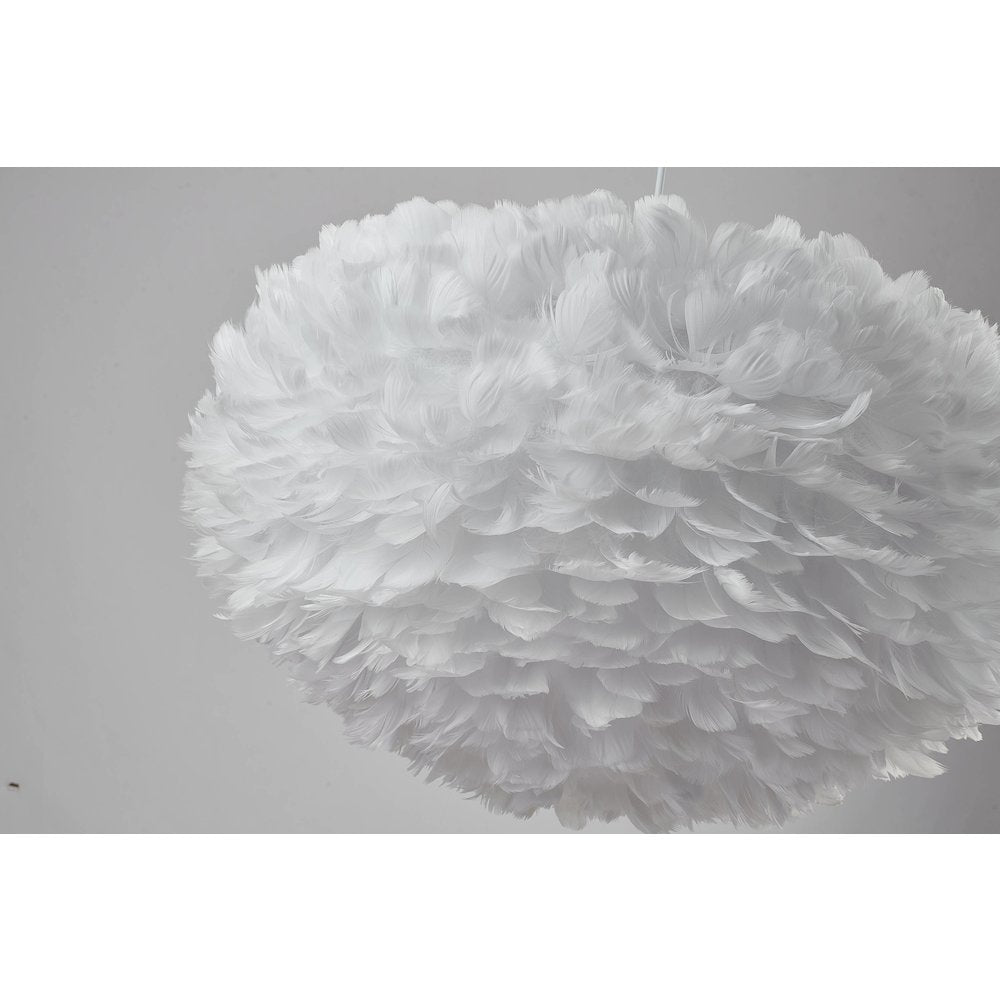 1-Light Light White Goose Fether Chandelier With A White Iron Frame