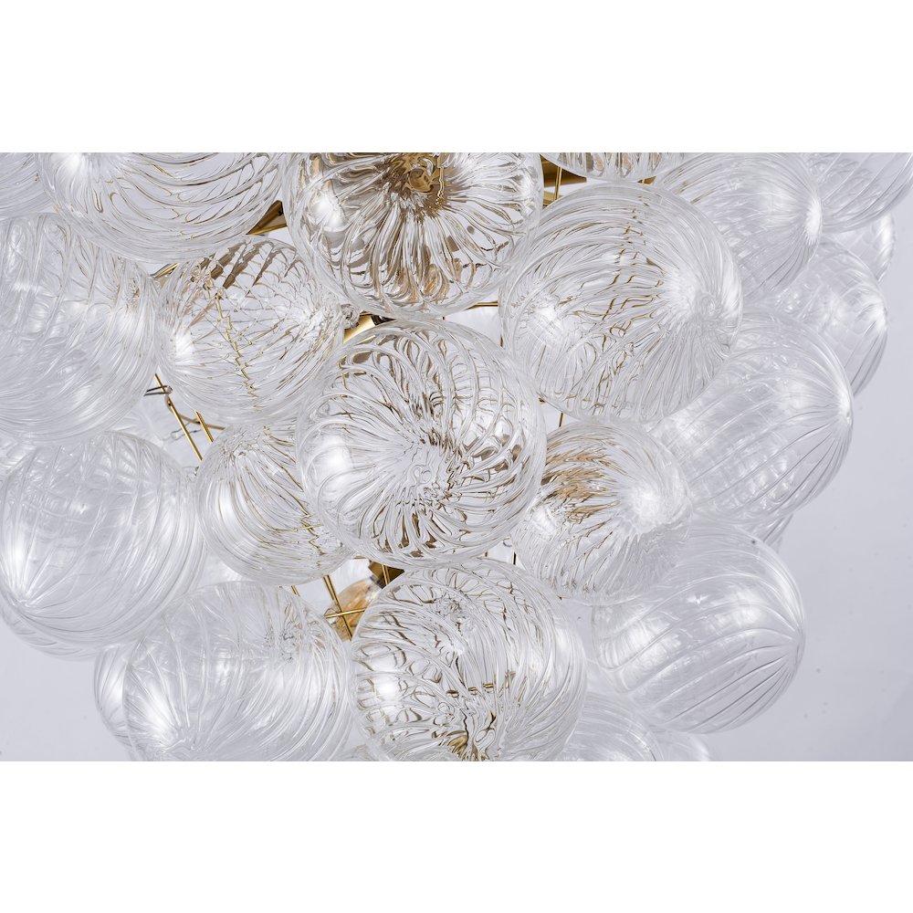 8-Light Brass Chandelier With Clear Swirl Glass Shade