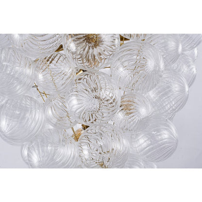 8-Light Brass Chandelier With Clear Swirl Glass Shade