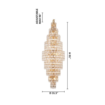 56-Light Brass Chandelier With Clear Hanging Crystals