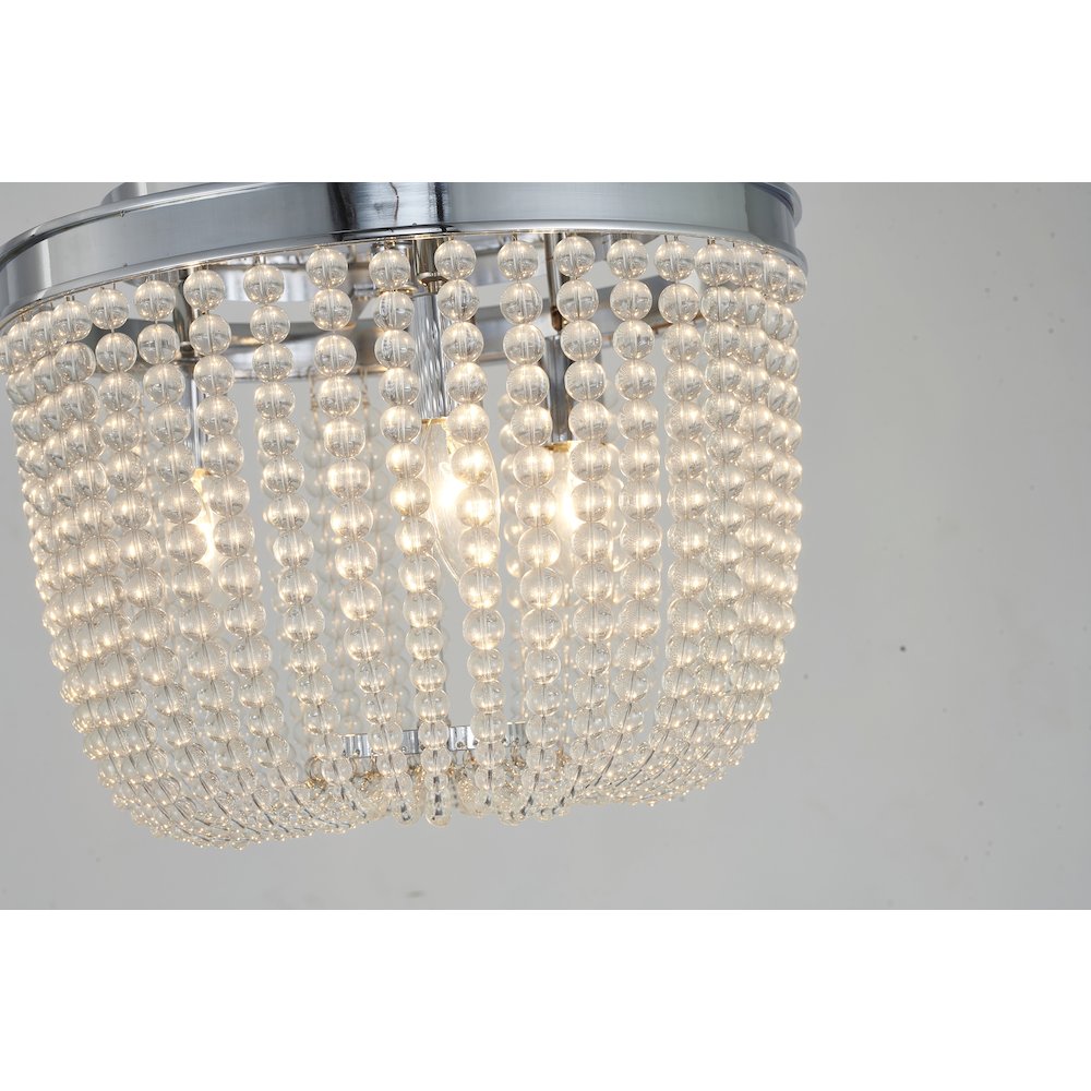 3-Light Chrome Semi Flush Mount With Clear Glass Beads