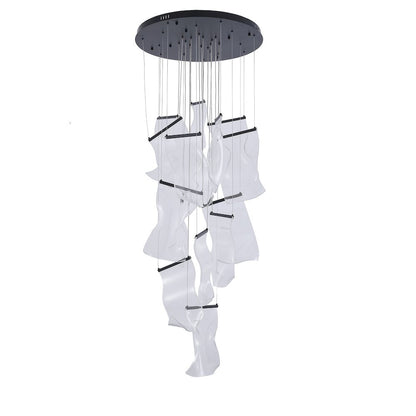 8-Light Satin Black Chandelier With Acrylic Crumbled Sheet Pendants