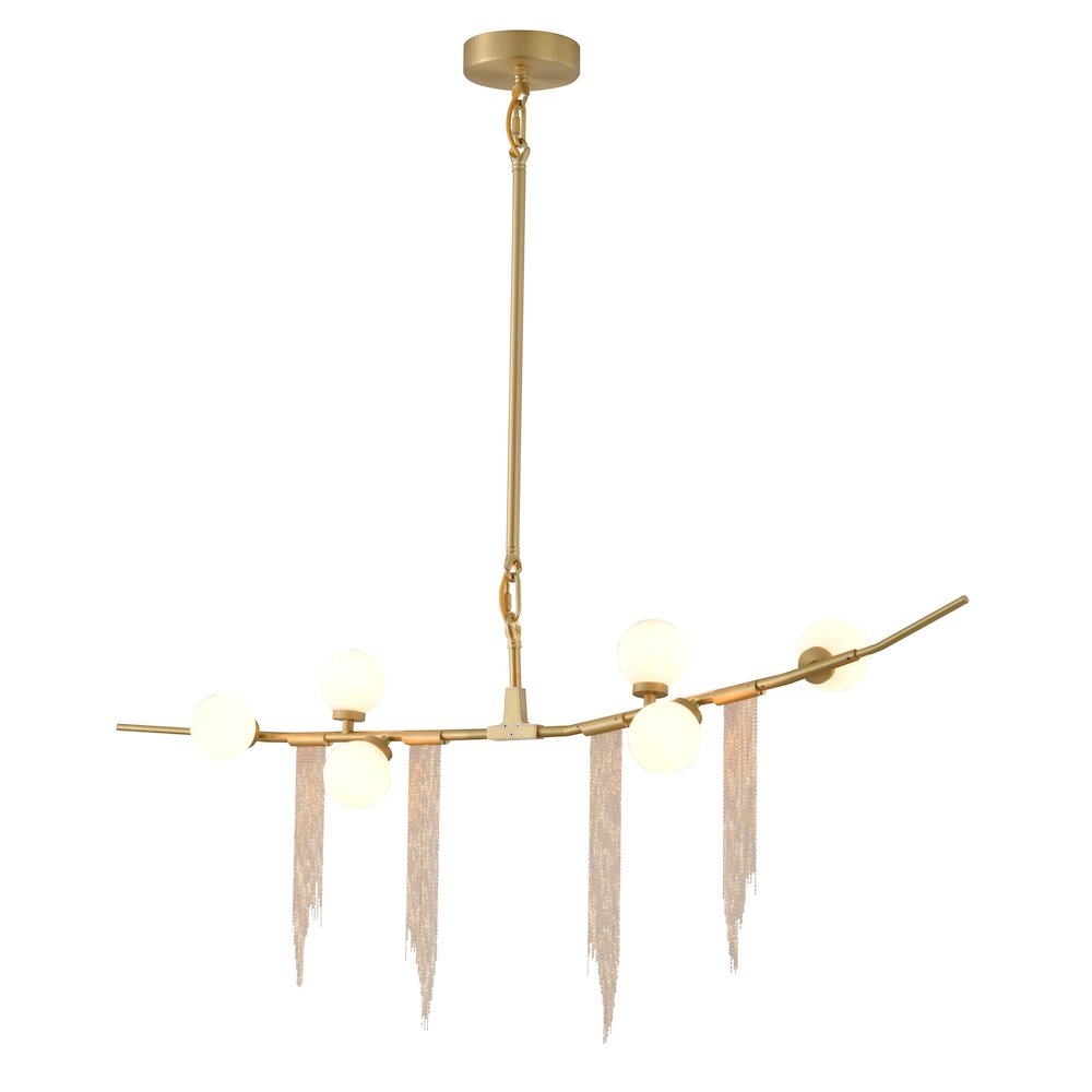 6-Light Gold Chandelier With Copper Chain And Glass Shades