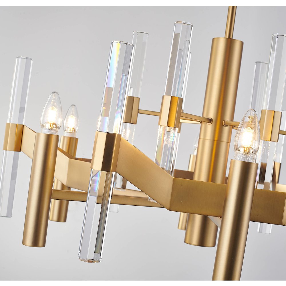 6-Light Antique Brass Metal Chandelier With Clear Crystal Rods