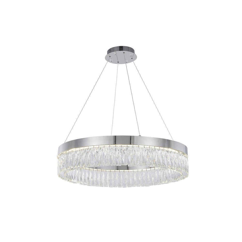 1-Light Chrome LED Chandelier With Clear Crystal Accents