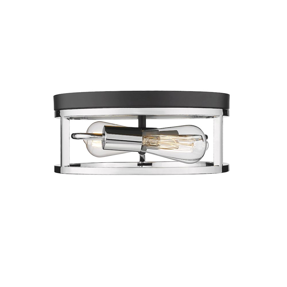 2-Light Black And Chrome Metal Flush Mount