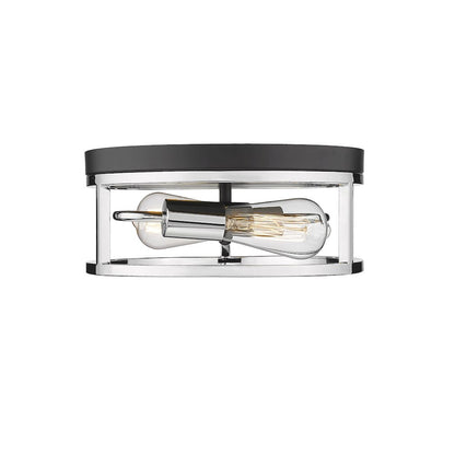 2-Light Black And Chrome Metal Flush Mount