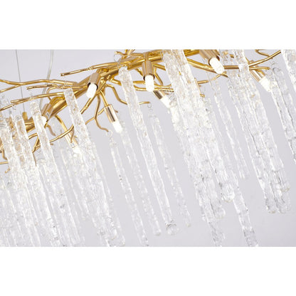 16-Light Gold Aluminum Chandelier With Clear Glass Drops