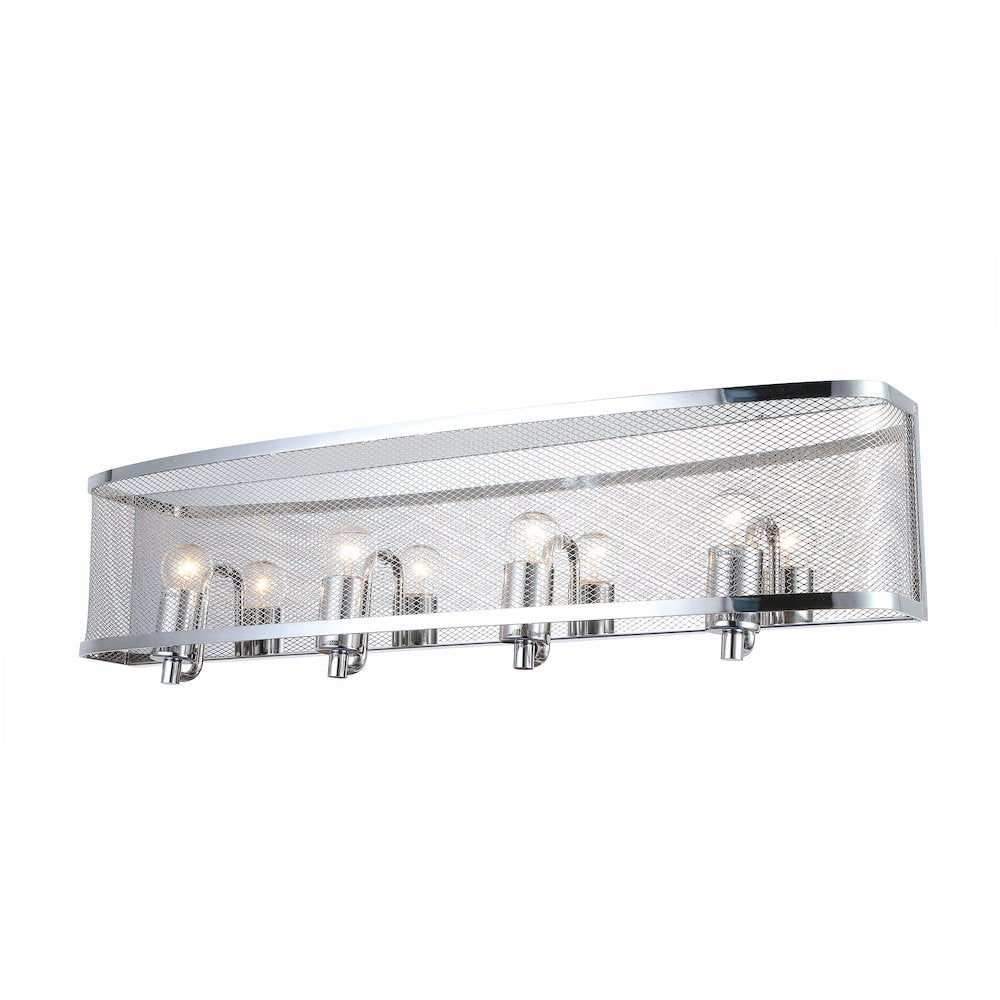 4-Light Chrome Wall Sconce With A Metal Mesh Shade