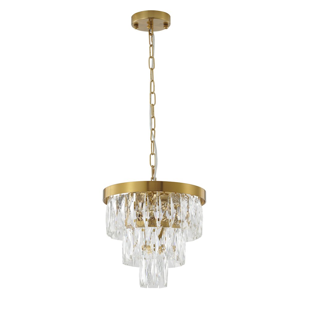 3-Light Gold Metal Chandelier With Clear Crystals