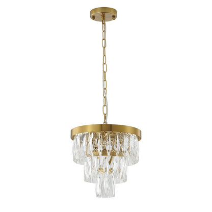 3-Light Gold Metal Chandelier With Clear Crystals