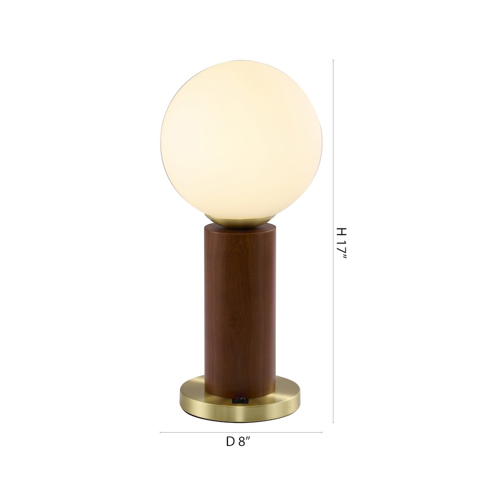 1-Light Black And Satin Brass Table Lamp With A White Glass Shade