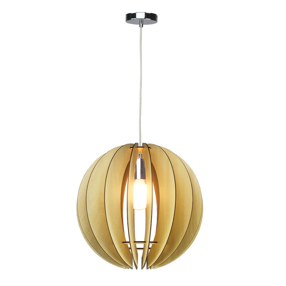 1-Light Natural Wood ORB Single Pendant light