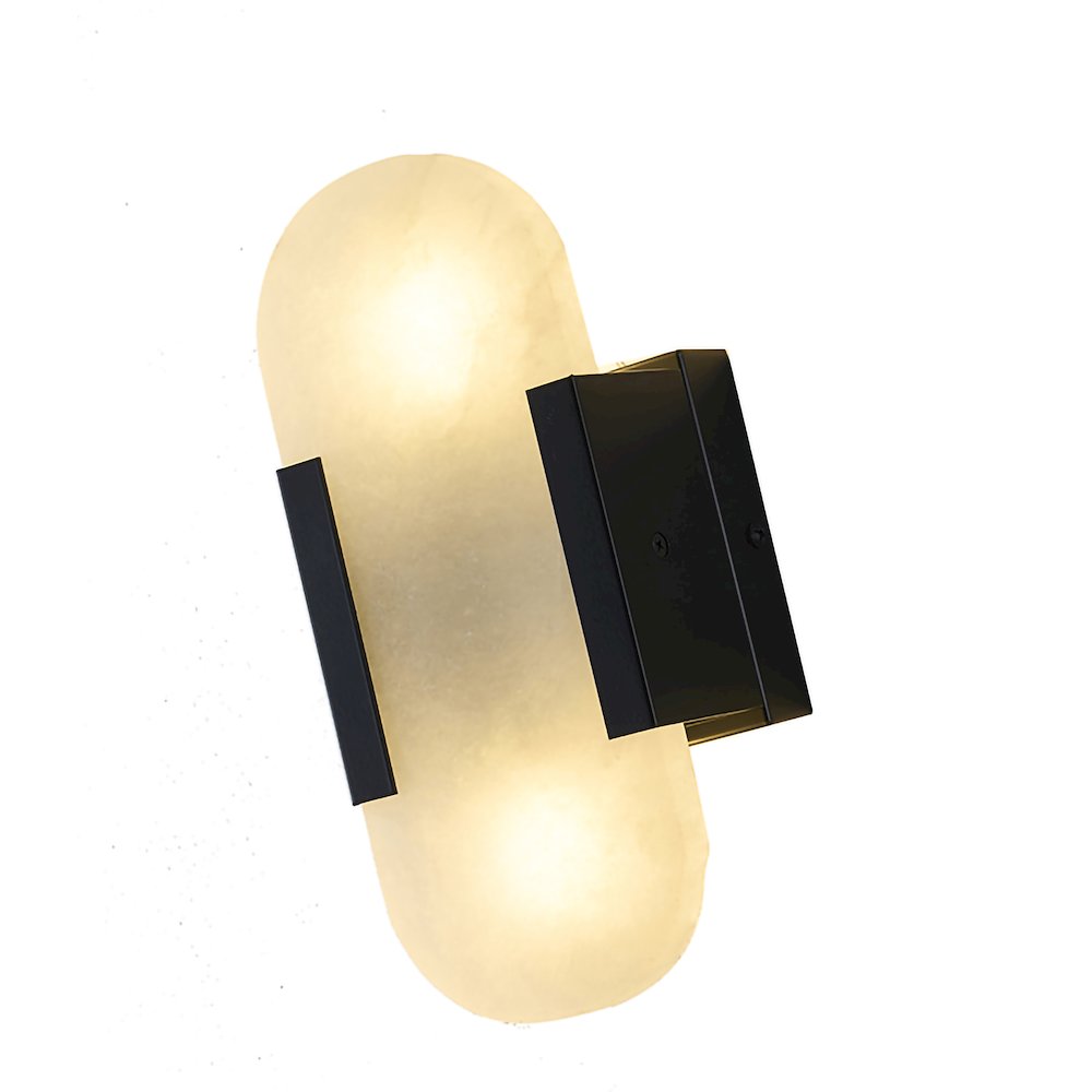 2-Light Satin Black Metal LED Wall Sconce With A Alabaster Shade