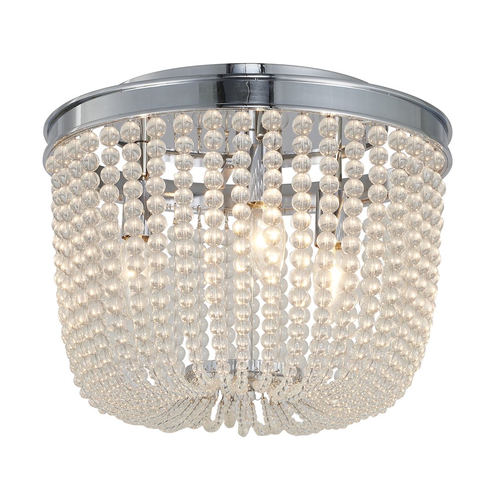 3-Light Chrome Semi Flush Mount With Clear Glass Beads