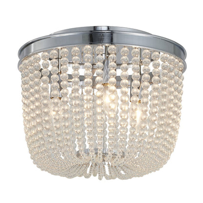 3-Light Chrome Semi Flush Mount With Clear Glass Beads
