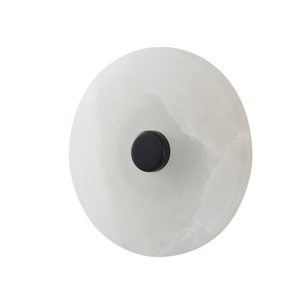 1-Light Satin Black Metal LED Wall Sconce With A Alabaster Shade