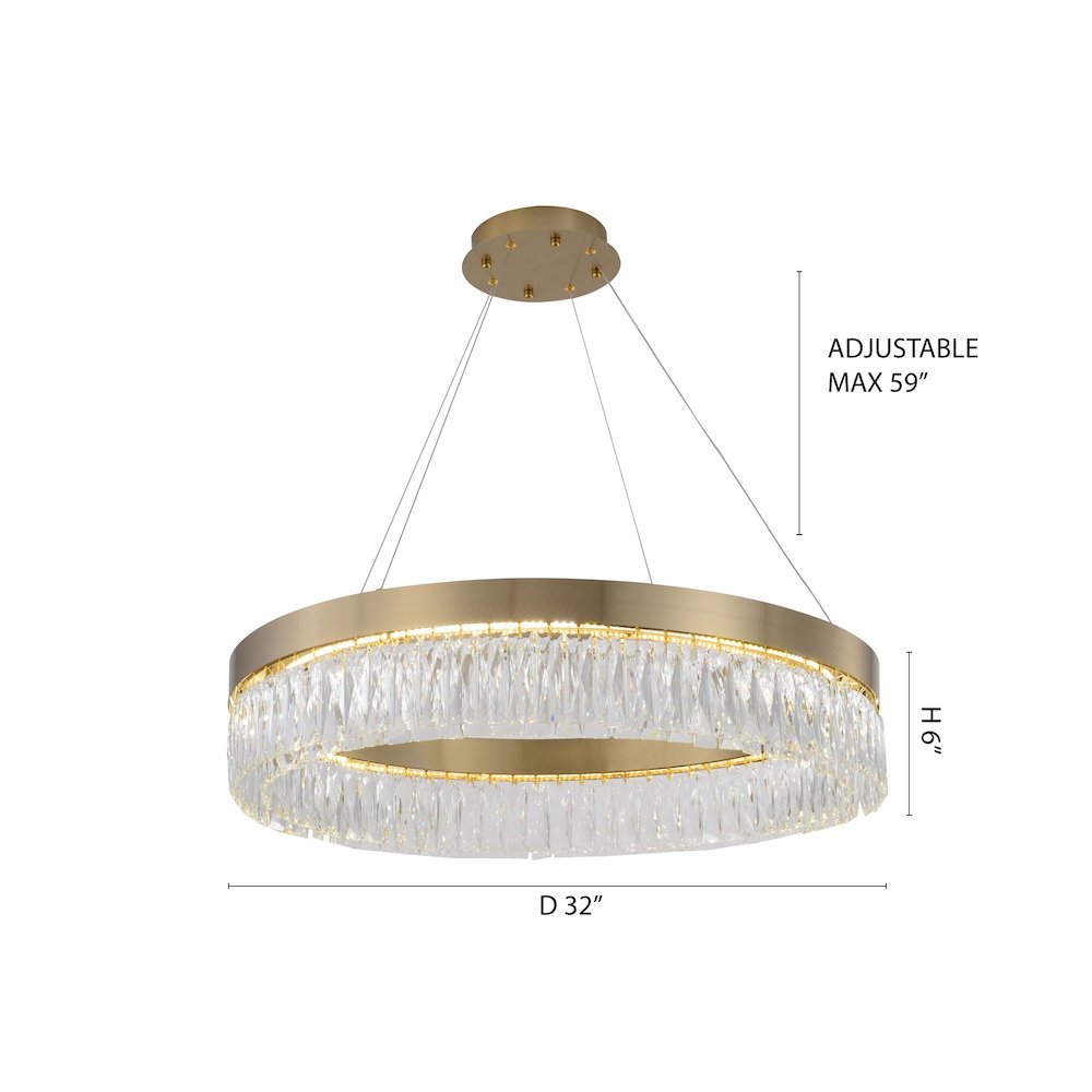 1-Light Gold LED Chandelier With Clear Crystal Accents