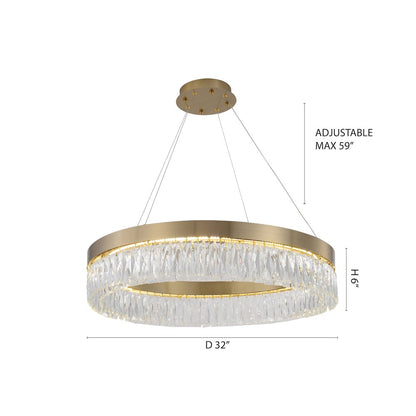 1-Light Gold LED Chandelier With Clear Crystal Accents