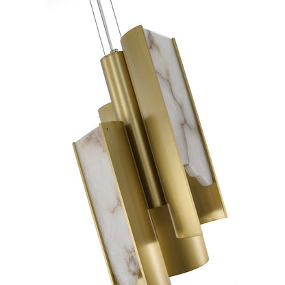 3-Light Satin Brass Aluminum LED Pendant With White Alabaster Accents