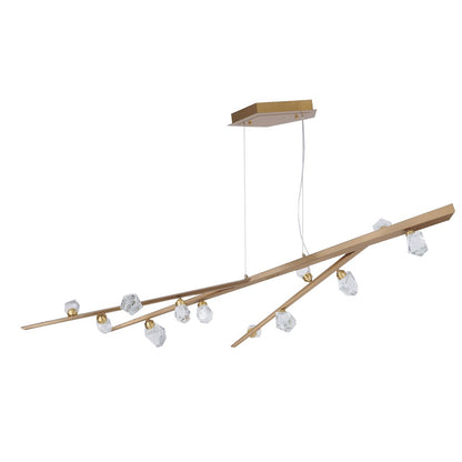 12-Light Gold LED Chandelier With Clear Bubble Crystals