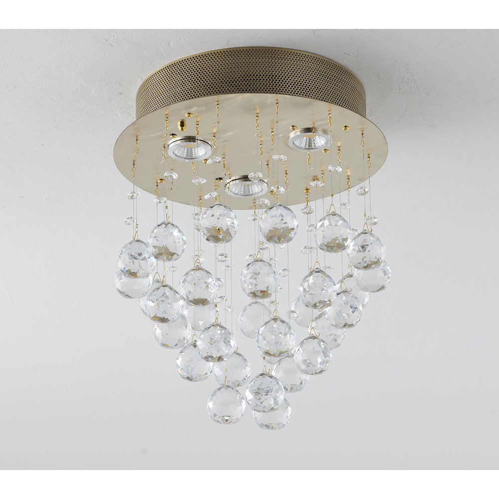 3-Light Gold Flush Mount With Clear Crystals