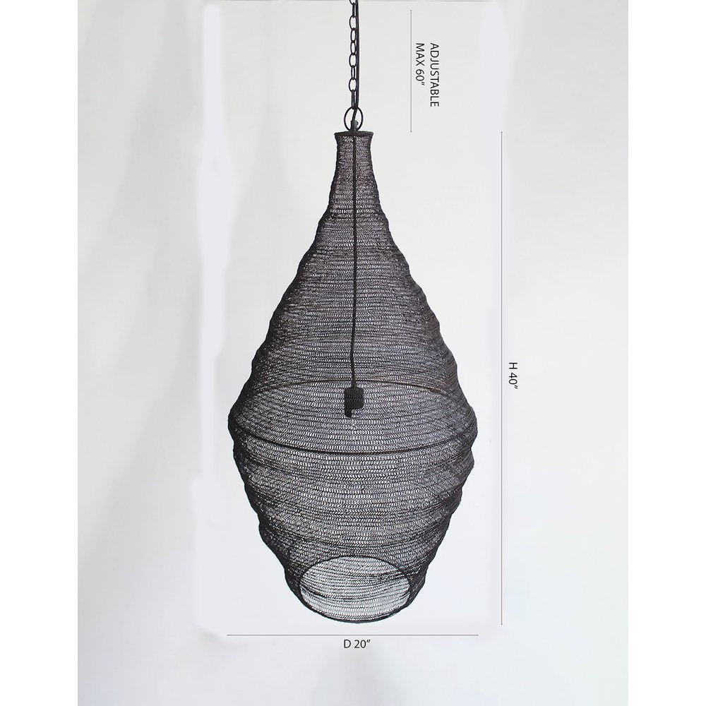 1-Light Satin Black Pendant With A Chain Basket Shade