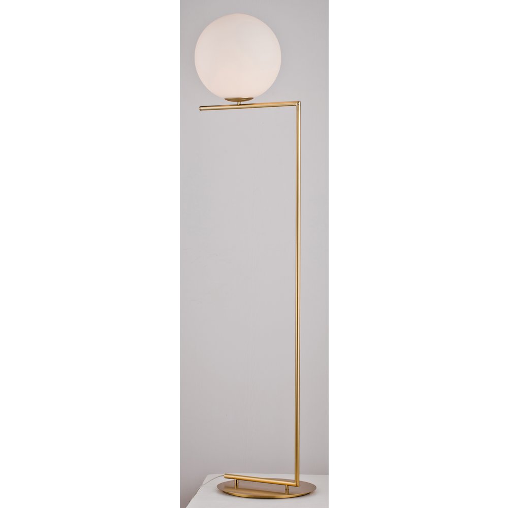 1-Light Brass Metal Floor Lamp With A Milk White Glass Shade