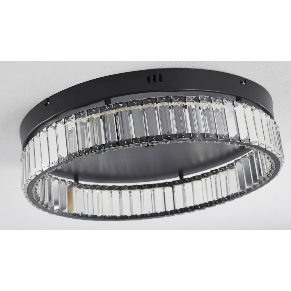 1-Light Satin Black Dimmable LED Flush Mount With Clear Crystals