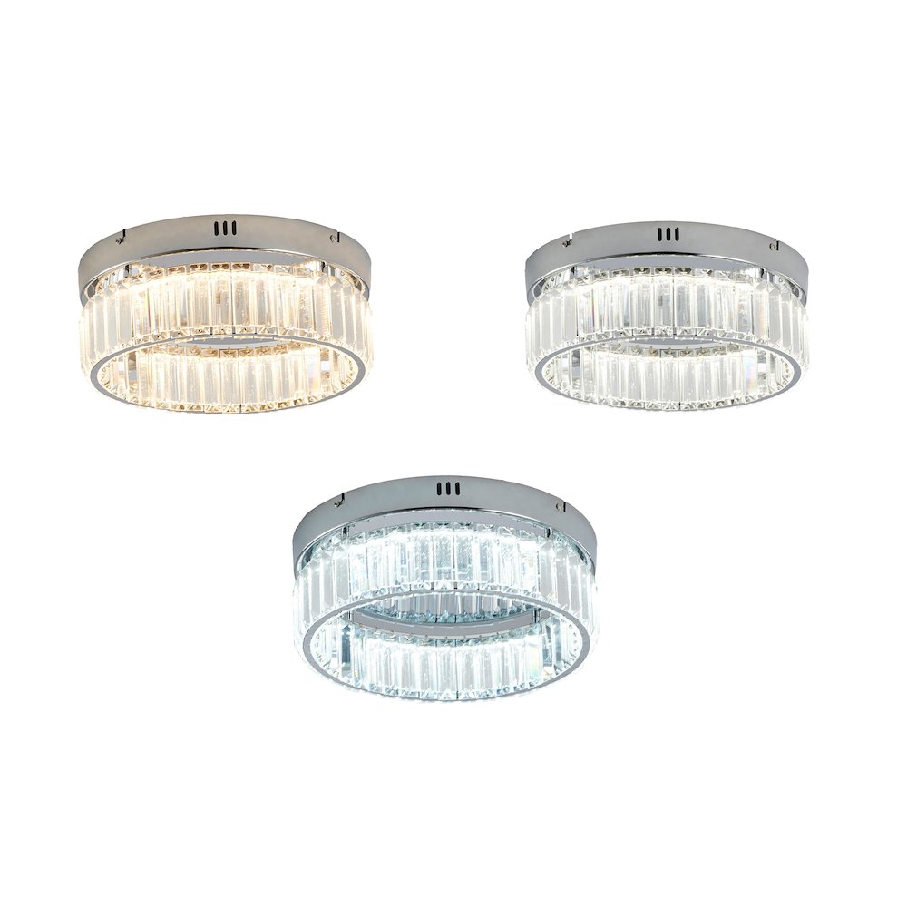 1-Light Chrome Dimmable LED Flush Mount With Clear Crystals