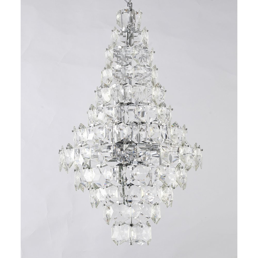 15-Light Chrome Chandelier With Clear Crystals