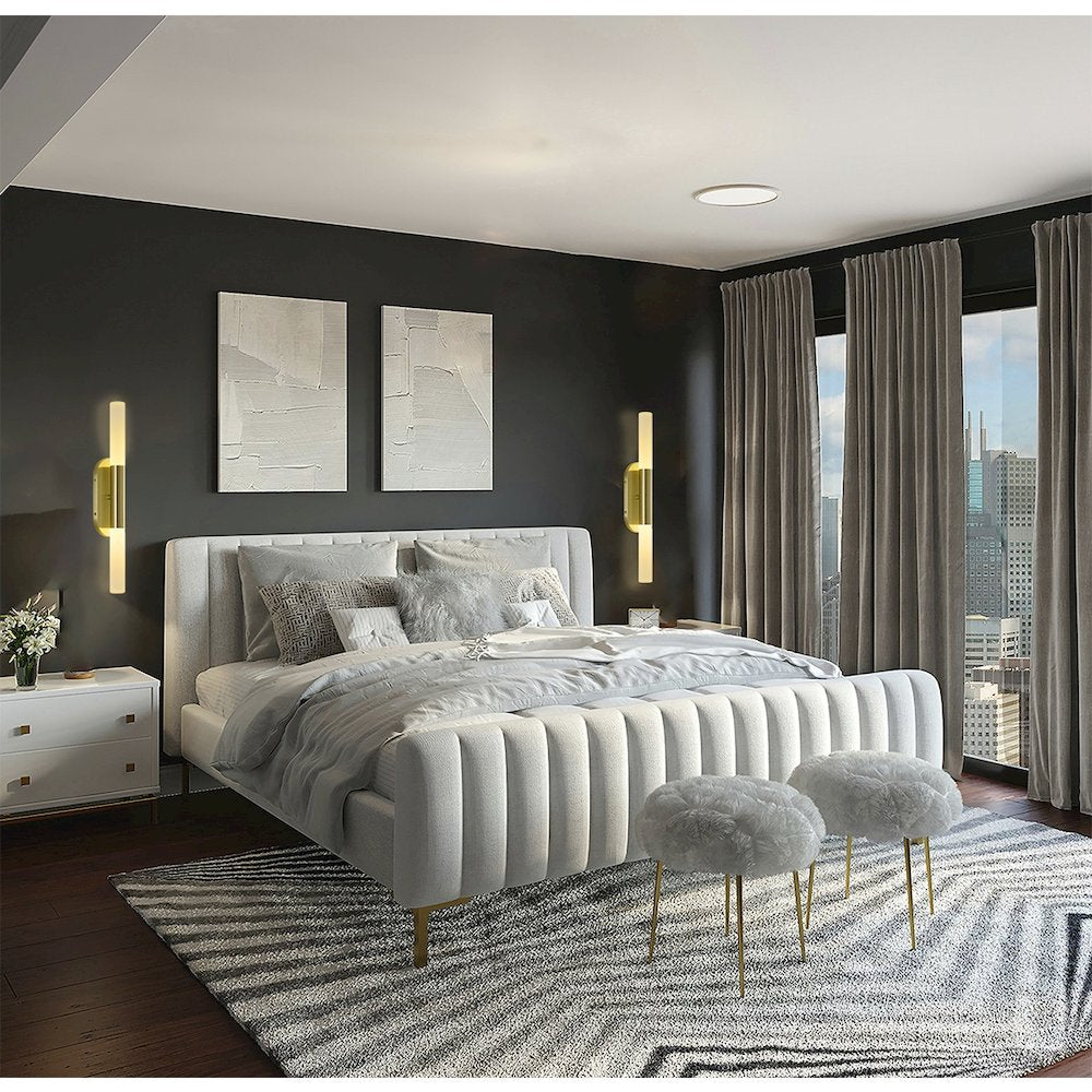 2-Light Satin Brass Wall Sconce Lighting With White Frosted Acrylic Shades
