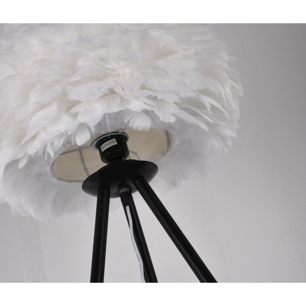 1-Light White Goose Feather Ball Floor Lamp With A Black Iron Frame