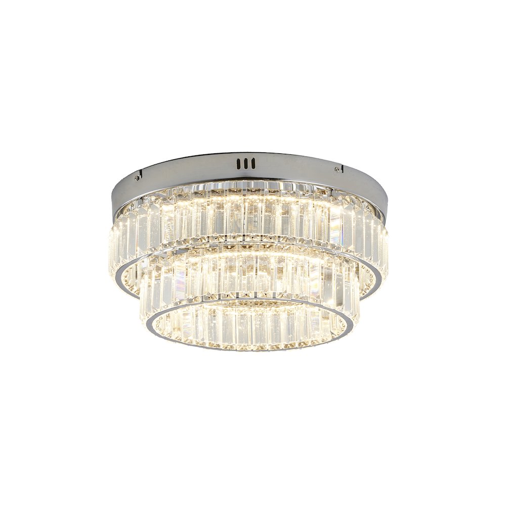 2-Light Chrome Dimmable LED Flush Mount With Clear Crystals