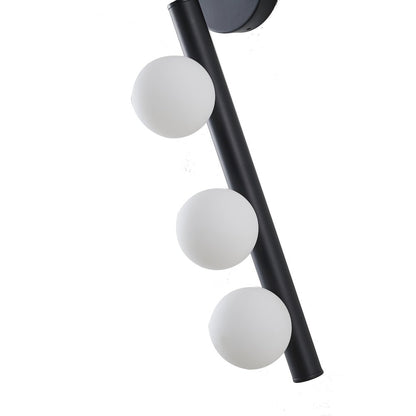 3-Light Matte Black Metal Wall Sconce With Whtie Glass Shades