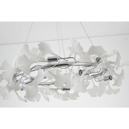 10-Light Chrome Chandelier With White Acrylic Leafs