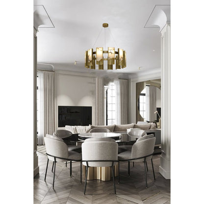 12-Light Satin Brass Aluminum LED Chandelier With White Alabaster Accents