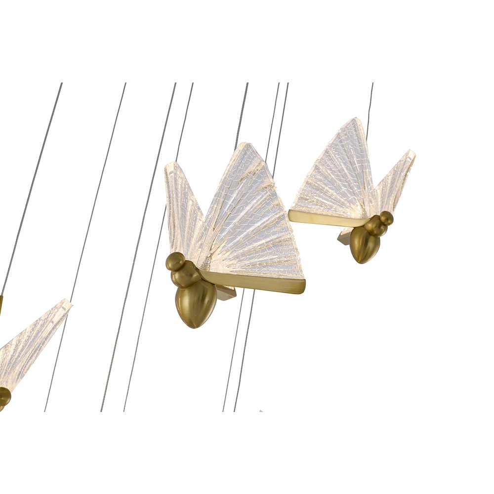 8-Light Stain Brass LED Chandelier With Butterfly Pendants